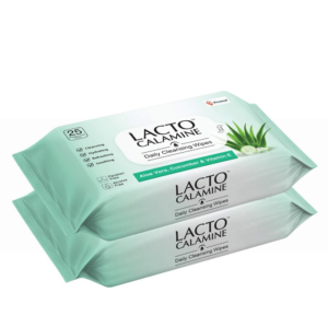 Lacto Calamine Daily Cleansing Facial Wipes 25N Each - Pack of 2 | Wet Wipes for Face with Aloe Vera, Cucumber & Vitamin E | Makeup Remover Wipes