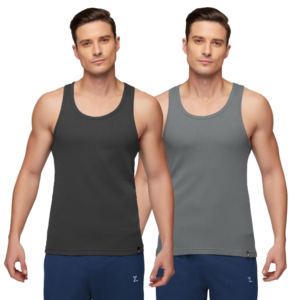 Men's Nova Super Combed Cotton Round Neck Ribbed Vest (Pack of 2)