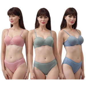 Padded Cotton Mix Bra and Panty Set for Women's Pack of 3