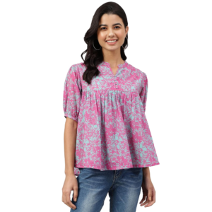 Women's Pink Georgette Digital Print Flared Top