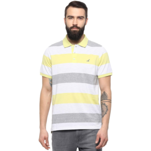 AMERICAN CREW Polo Collar Cotton Poly Striped T-Shirt for Men