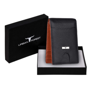 URBAN FOREST Eddy Black/Orange Money Clip Leather Wallet for Men